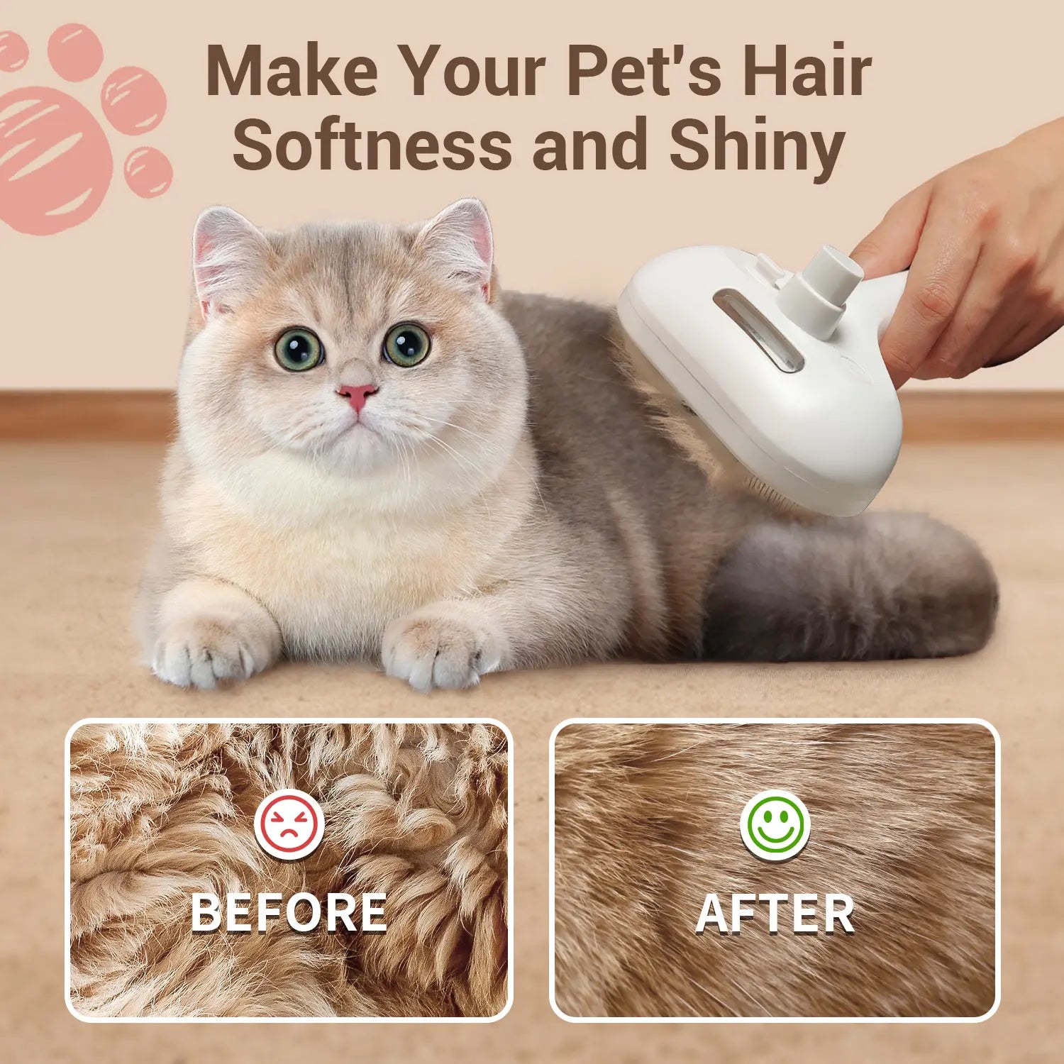 PawQuil 3-in-1 Mist Grooming Brush – One-Button Fur Removal for Cats & Dogs**