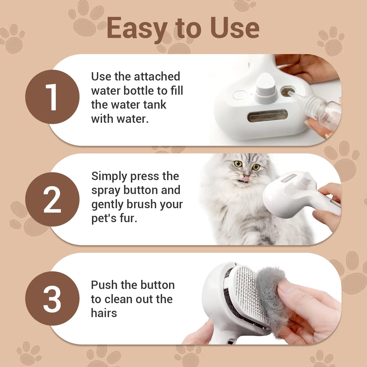 PawQuil 3-in-1 Mist Grooming Brush – One-Button Fur Removal for Cats & Dogs**