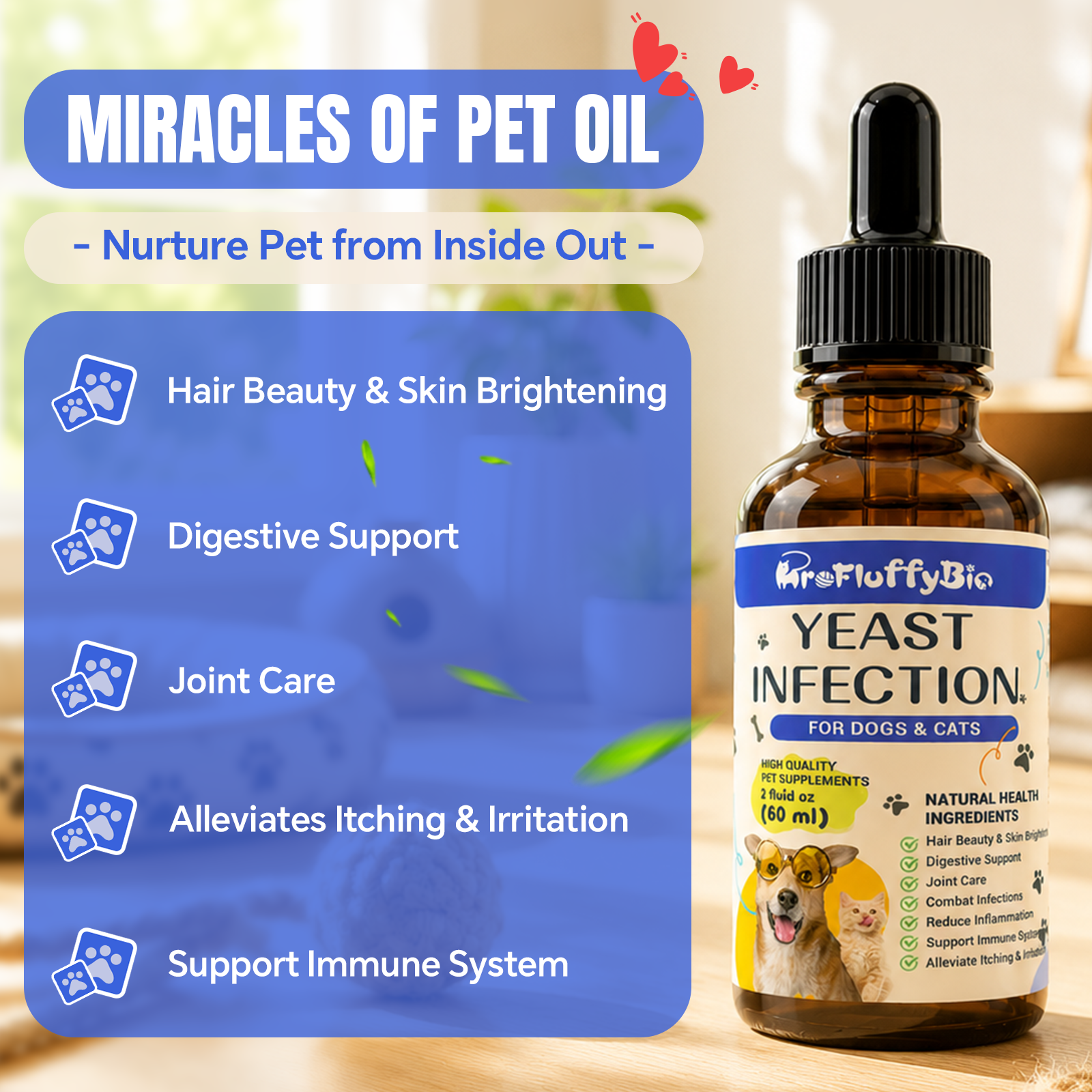 Dog Ear & Skin Relief Drops, Yeast Infection Treatment for Dogs – 60Ml | Soothes Itching, Supports Healthy Ears & Skin, Allergy Relief for Puppies & Dogs