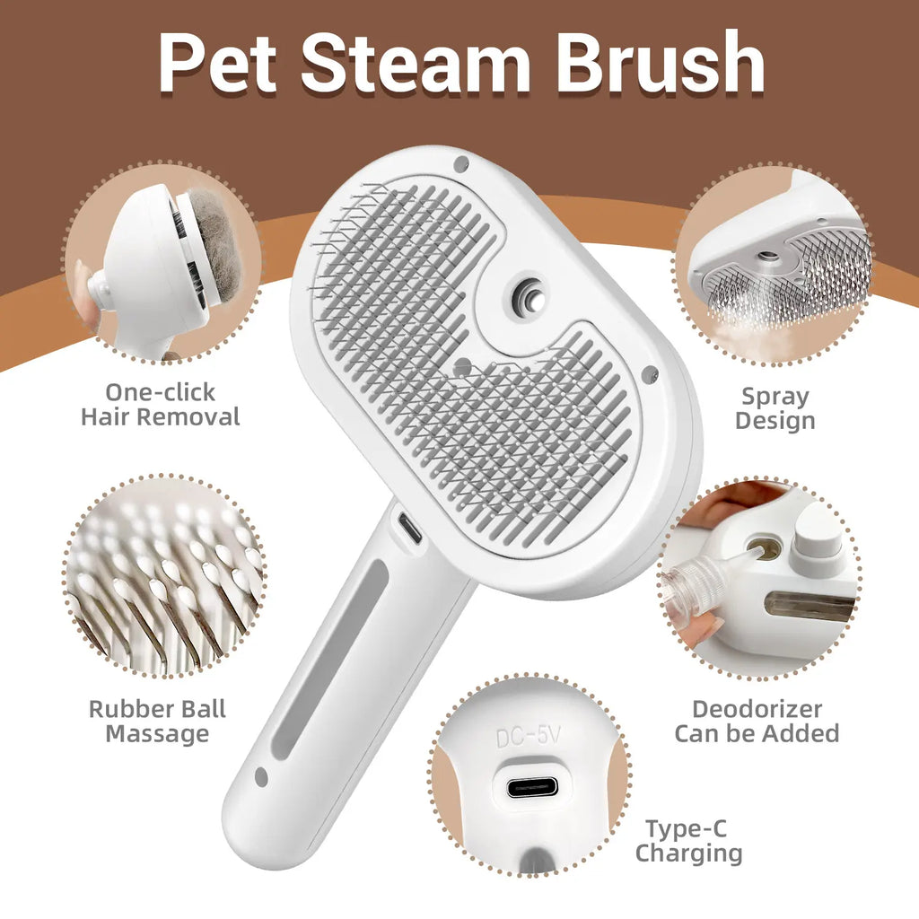 PawQuil 3-in-1 Mist Grooming Brush – One-Button Fur Removal for Cats & Dogs**