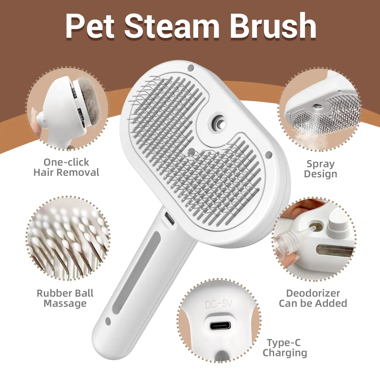 PawQuil 3-in-1 Mist Grooming Brush – One-Button Fur Removal for Cats & Dogs**